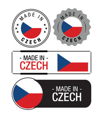Set of Made in Czech Republic labels, logo, Czech Republic flag, Czech Republic Product Emblem. Vector illustration