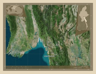 Kayin, Myanmar. High-res satellite. Labelled points of cities