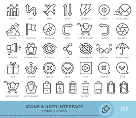 Set of conceptual icons. Vector icons in flat linear style for web sites, applications and other graphic resources. Set from the series - User Interface. Editable stroke icon.