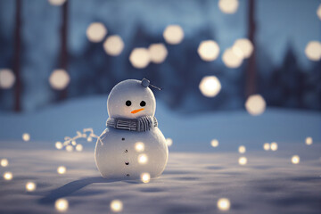 Cute snowman in winter landscape