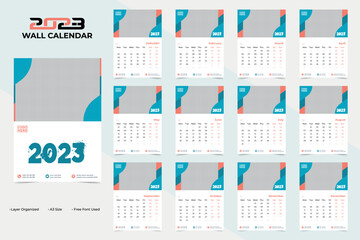 Abstract and Stylish Wall New Year 2023 Calendar Template Design
