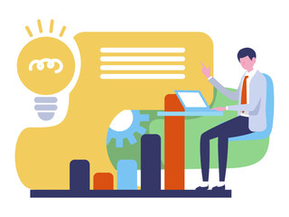 a flat design illustration set of person with arrow and graph