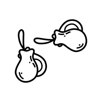 recommend clip art: Doodle castanets. Vector sketch illustration of musical instrument, black outline art for web design, icon, print, coloring page