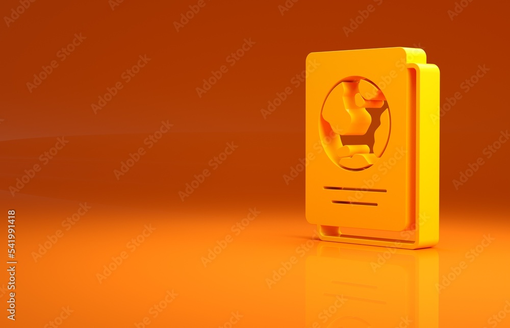Poster yellow passport with biometric data icon isolated on orange background. identification document. min