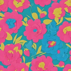 Obraz premium I am looking at a piece of art that consists of many different colors of paper put together to create flower shapes. Some flowers are big, and some are small; some have lots of petals, and some have o