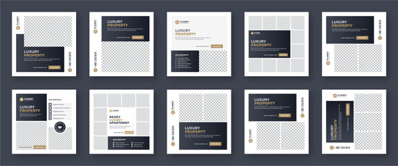 Social media post template. Social media banner big bundle design. Modern and creative social media post design. Real estate banner for social media post template. Web banner template. Bundle & Set.