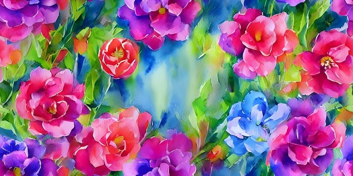 A watercolor flower bouquet beautifully sits on the canvas. Every petal is delicately painted with watercolors, giving the flowers an ethereal look. The artist has used a light touch to give the paint