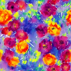 A bright and colorful bouquet of flowers is arranged in a beautiful vase. The watercolor painting depicts different kinds of flowers, all blooming and looking lovely.