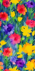 I see a beautiful watercolor flower bouquet. The flowers are blooming and the colors are so vibrant. I can smell the fragrance of the flowers, and it is just breathtaking.