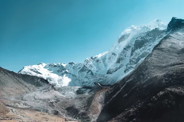 Tuinposter Manaslu Chulu mountain in samdo village of manaslu region lying in nepal and tibet