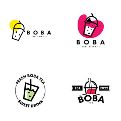 Bubble Drink Logo Set Design Concept Vector. Boba Drink Logo Template. Sweet Drink Logo Concept