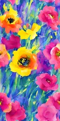 The flowers are blooming and the colors are so vibrant. The watercolor painting is just stunning.