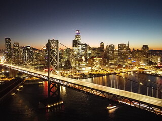Fototapeta na wymiar Bay Bridge in San Francisco at Night Aerial