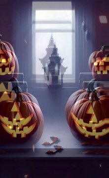 animation of spooky Jack-o-lantern Halloween pumpkins night background Video