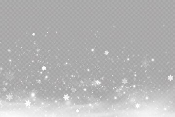 Realistic falling snow.Christmas background.Isolated on transparent background.