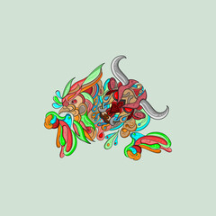 bird and bull abstract illustration vector design