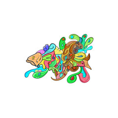 colorful abstract fish monster vector illustration