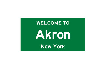 Akron, New York, USA. City limit sign on transparent background. 