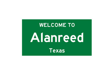 Alanreed, Texas, USA. City limit sign on transparent background. 