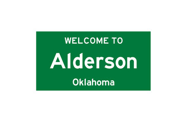Alderson, Oklahoma, USA. City limit sign on transparent background. 
