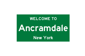Ancramdale, New York, USA. City limit sign on transparent background. 
