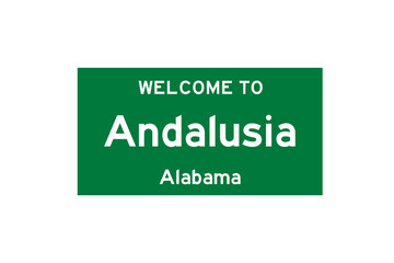 Andalusia, Alabama, USA. City limit sign on transparent background. 