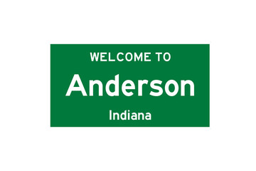 Anderson, Indiana, USA. City limit sign on transparent background.  - obrazy, fototapety, plakaty
