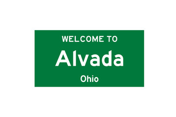 Alvada, Ohio, USA. City limit sign on transparent background. 