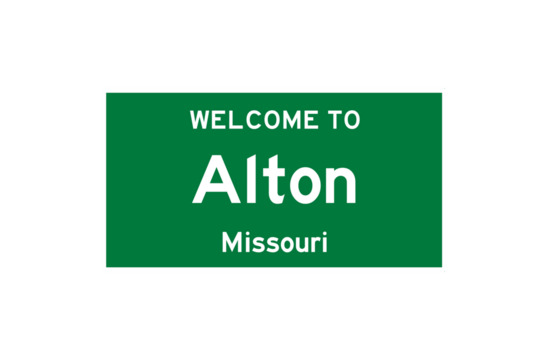 Alton, Missouri, USA. City limit sign on transparent background. 