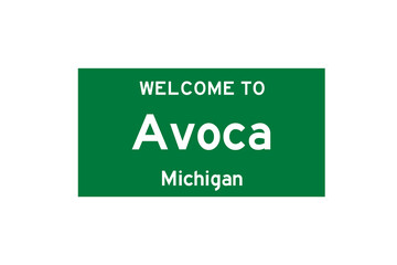 Avoca, Michigan, USA. City limit sign on transparent background. 