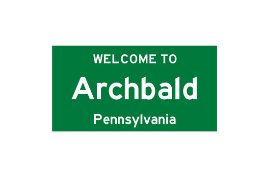 Archbald, Pennsylvania, USA. City limit sign on transparent background. 