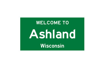 Ashland, Wisconsin, USA. City limit sign on transparent background. 