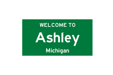 Ashley, Michigan, USA. City limit sign on transparent background. 