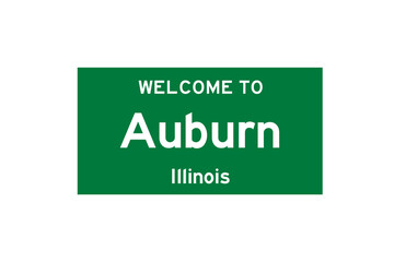 Auburn, Illinois, USA. City limit sign on transparent background. 
