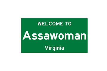 Assawoman, Virginia, USA. City limit sign on transparent background. 