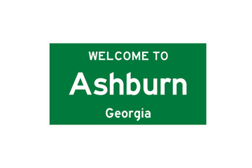 Ashburn, Georgia, USA. City limit sign on transparent background. 