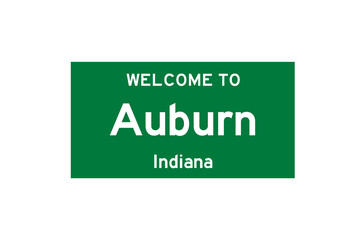 Auburn, Indiana, USA. City limit sign on transparent background. 