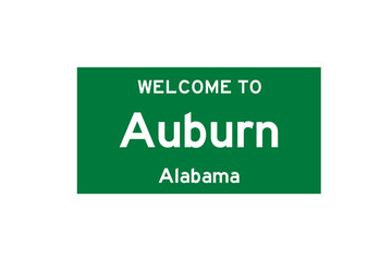 Auburn, Alabama, USA. City limit sign on transparent background. 