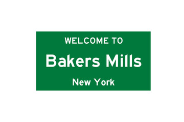Bakers Mills, New York, USA. City limit sign on transparent background. 