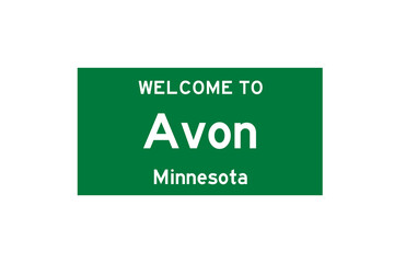 Avon, Minnesota, USA. City limit sign on transparent background. 