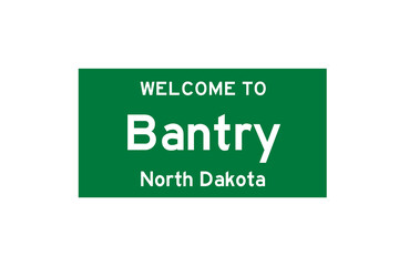 Bantry, North Dakota, USA. City limit sign on transparent background. 
