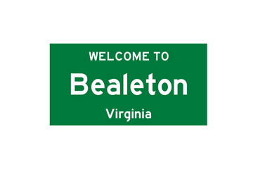 Bealeton, Virginia, USA. City limit sign on transparent background. 
