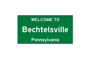 Bechtelsville, Pennsylvania, USA. City limit sign on transparent background. 