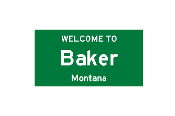 Baker, Montana, USA. City limit sign on transparent background. 