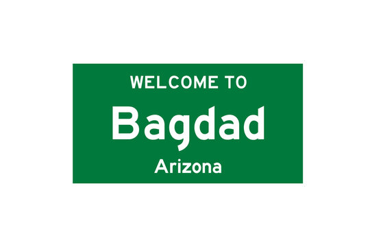 Bagdad, Arizona, USA. City limit sign on transparent background. 