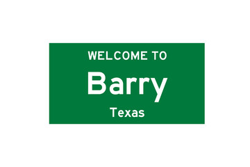 Barry, Texas, USA. City limit sign on transparent background. 