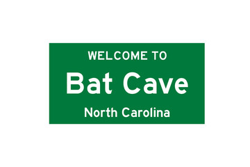 Bat Cave, North Carolina, USA. City limit sign on transparent background. 