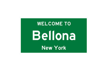 Bellona, New York, USA. City limit sign on transparent background. 
