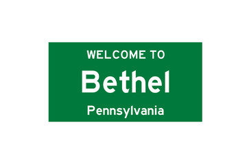 Bethel, Pennsylvania, USA. City limit sign on transparent background. 