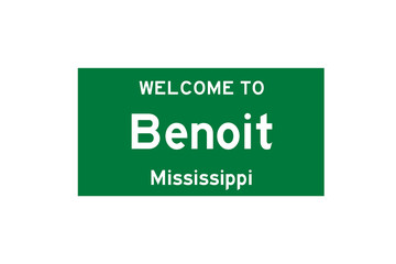 Benoit, Mississippi, USA. City limit sign on transparent background. 